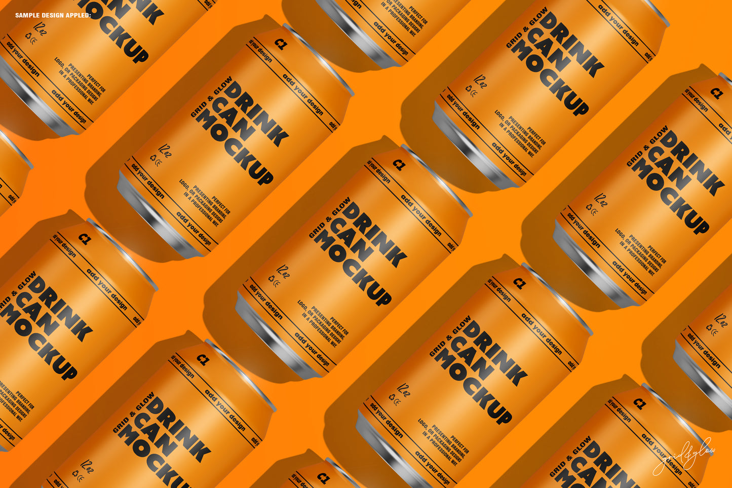 12oz Can Mockup Pattern – Seamless Orange Can Layout for Packaging Presentation and Branding Display by Grid & Glow