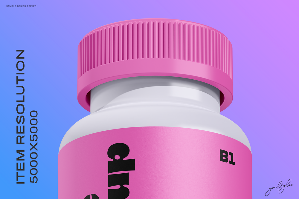 Pills Bottle Mockup – Detailed View of Cap with Resolution Label