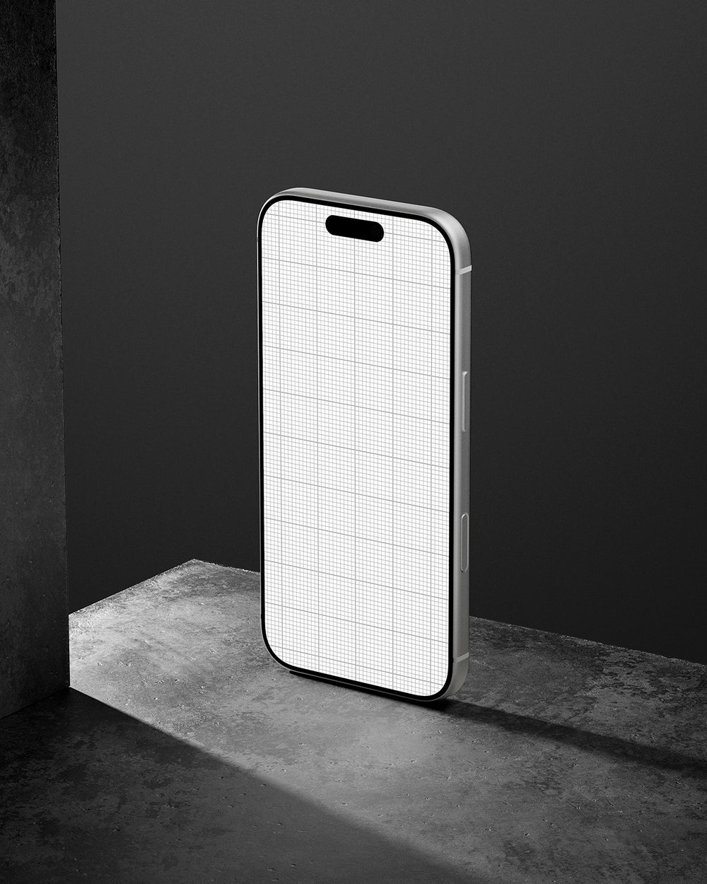 Phone case with grid pattern on a dark background