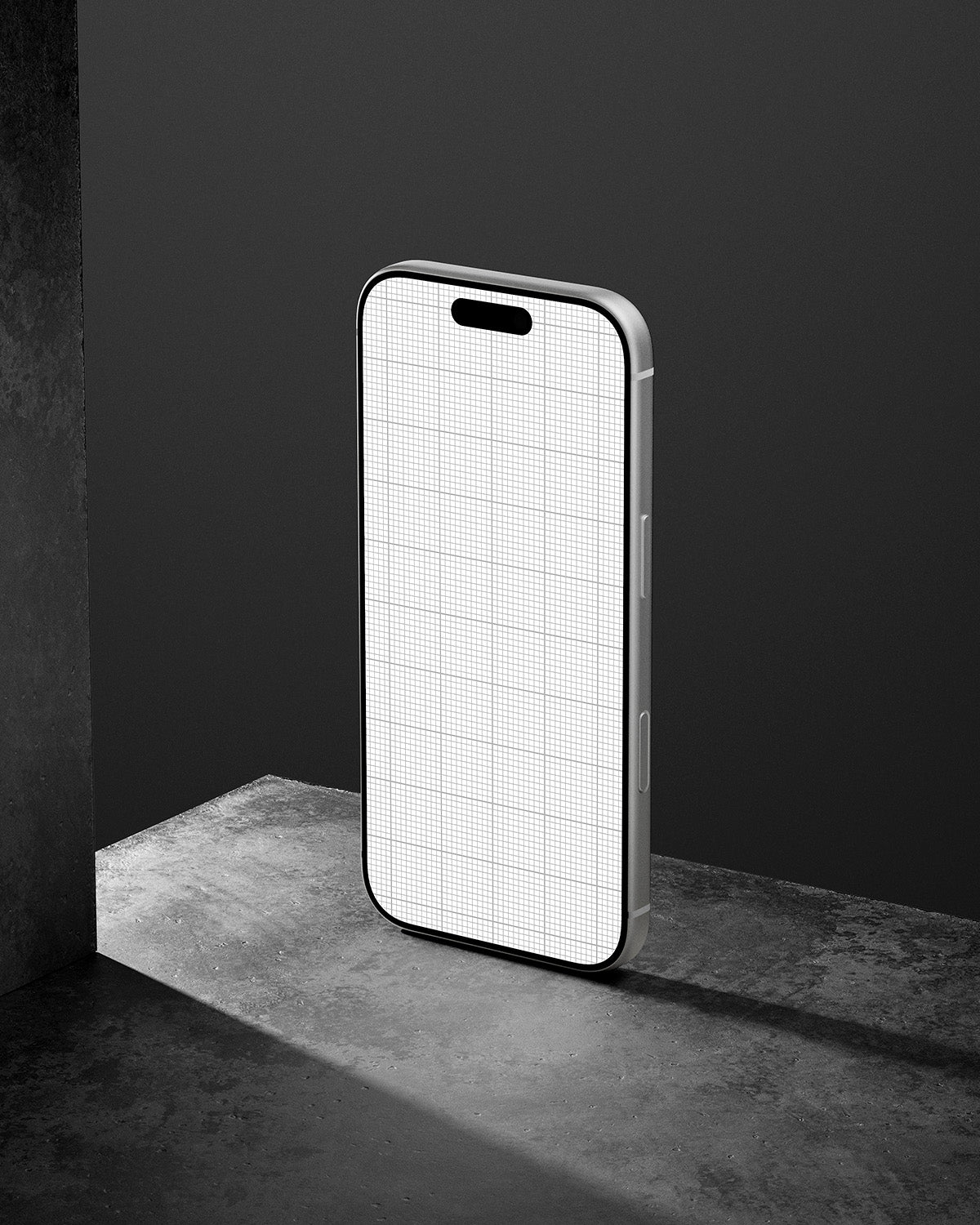 Phone case with grid pattern on a dark background