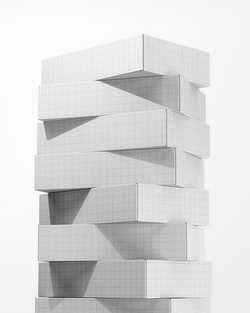 Geometric architectural model with white and gray colors on a white background