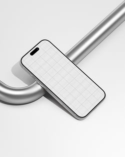 Smartphone Mockup with grid pattern on a metallic stand