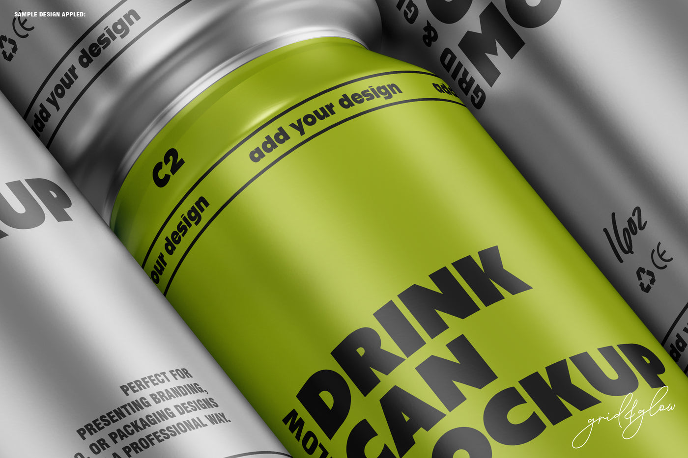Macro View of Green 16oz Drink Can Mockup – Realistic Texture and Editable Label Zone for Beverage Branding