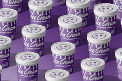 Pattern of Ice Cream Cups – Repeating Scene of Purple 350g Ice Cream Containers with Customizable PSD Labels