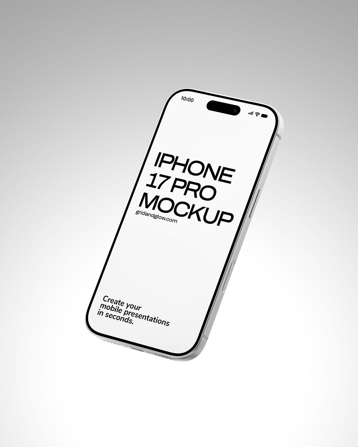 Phone mockup with 'iPhone 17 Pro Mockup' text on a gray background