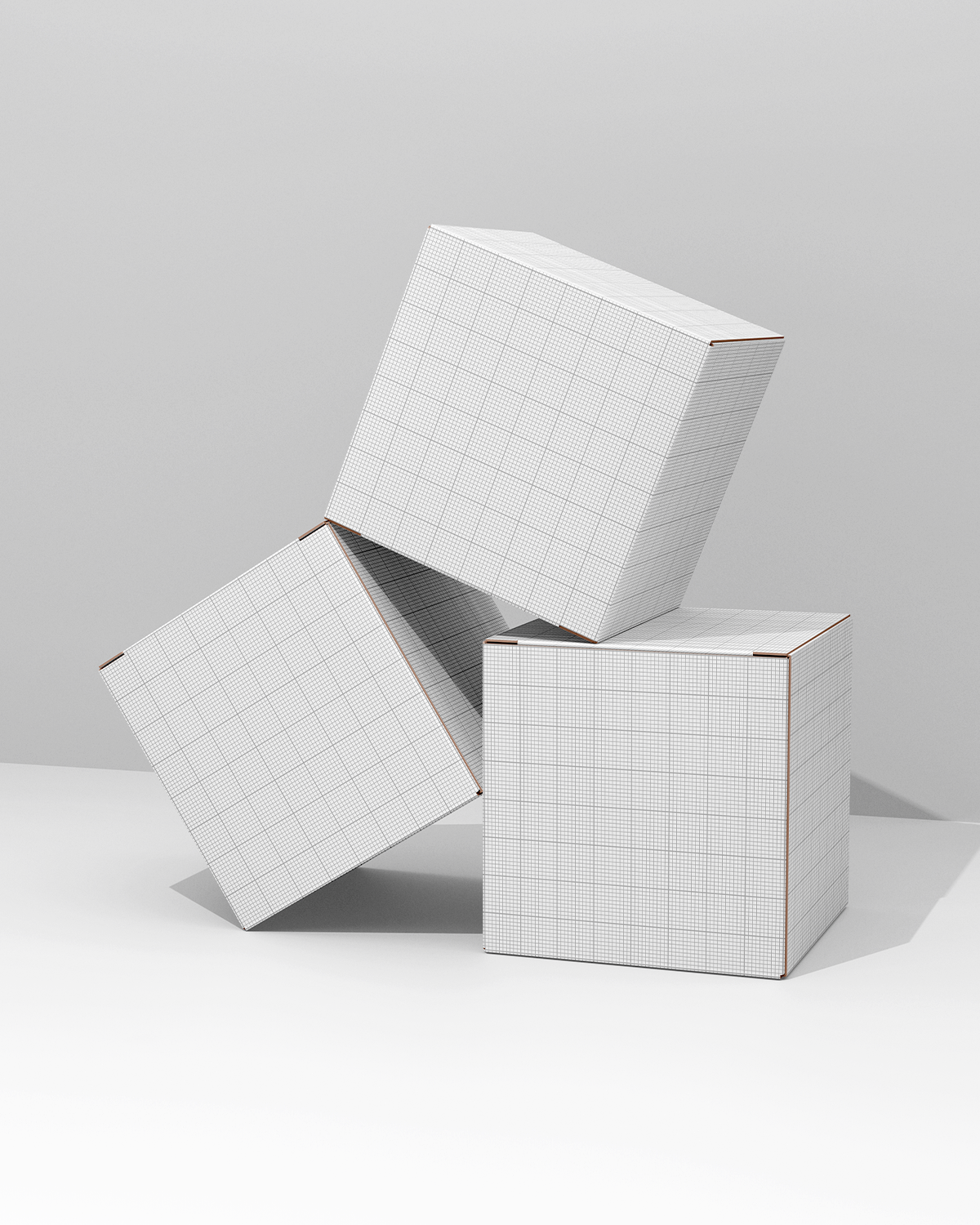Box Mockup – Triple Composition Scen Grid Scene
