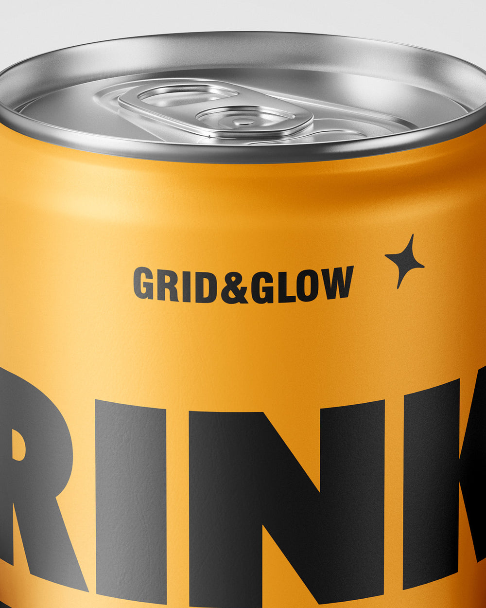 Drink can mockup 12oz 355ml in gold held in hand on gray background