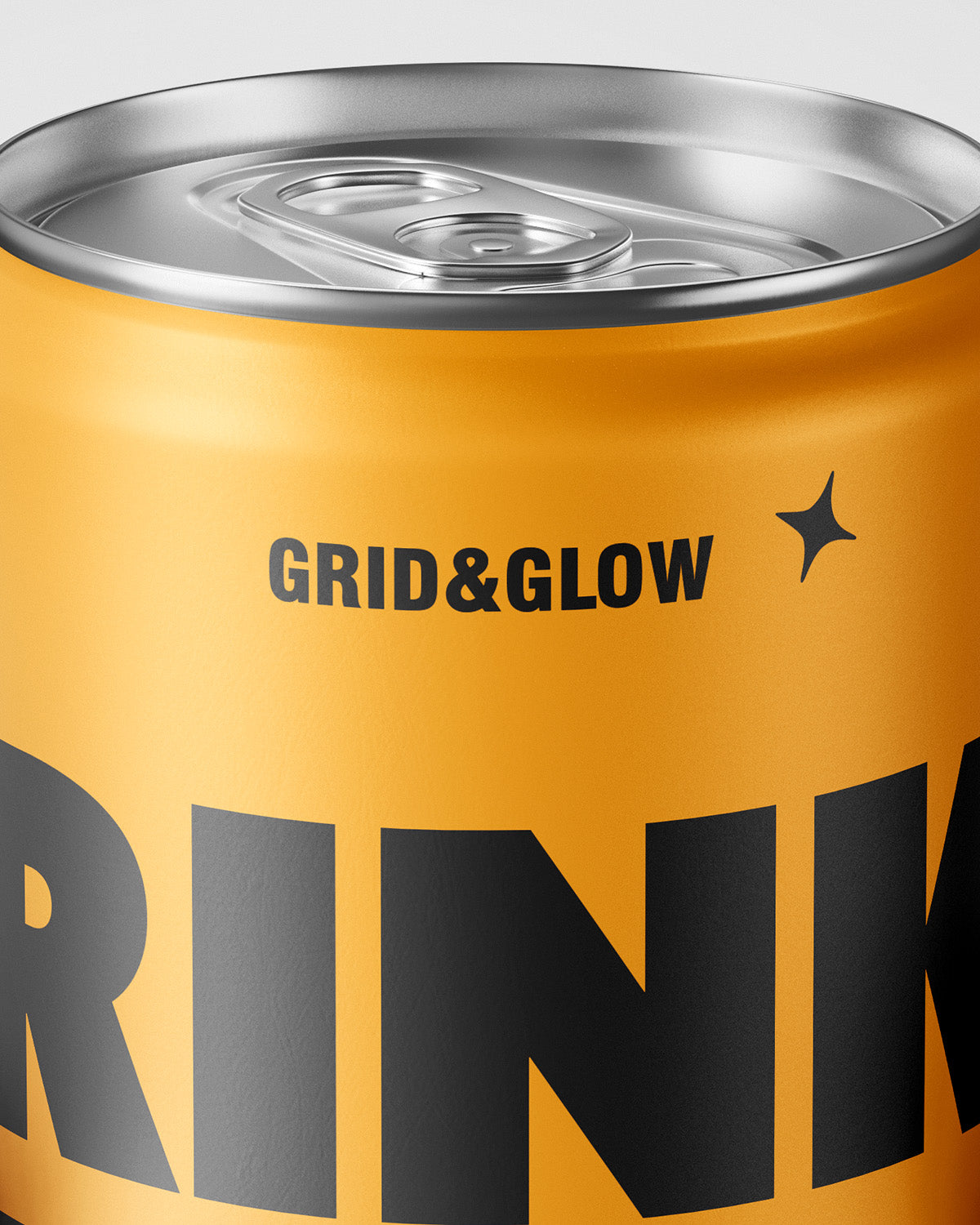 Drink can mockup 12oz 355ml in gold held in hand on gray background