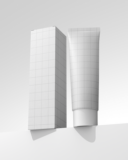 Two cylindrical containers with grid patterns on a light gray background Mockup