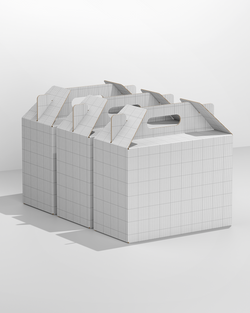 Box with Handle Mockup - Triple Scene is a premium PSD template Grid-patterned on a white background