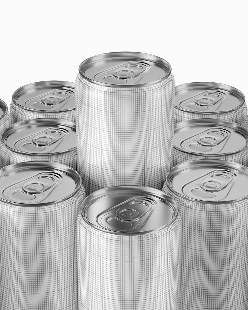Drink can mockup 12oz 355ml in gold with stacked arrangement on orange background Grid