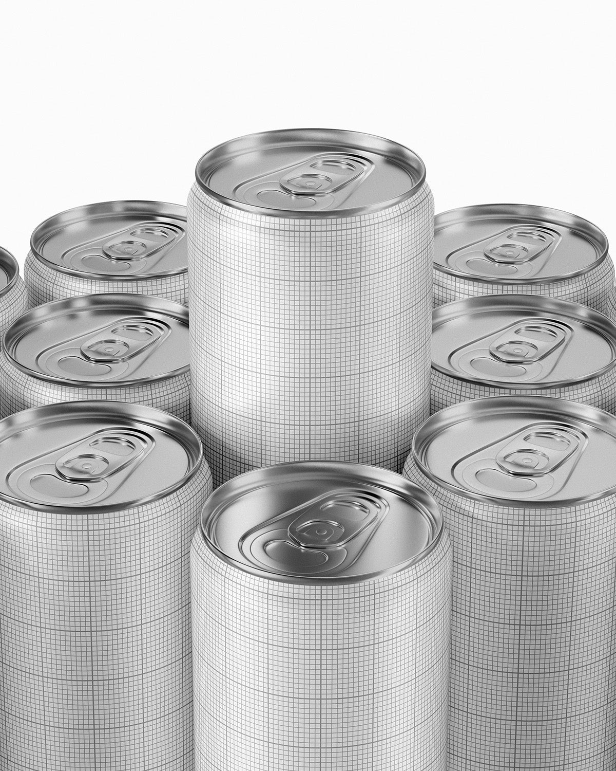 Drink can mockup 12oz 355ml in gold with stacked arrangement on orange background Grid