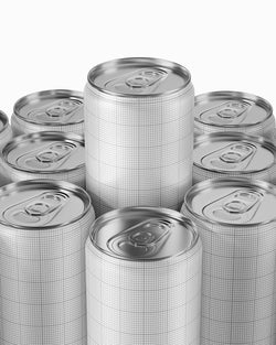 Drink can mockup 12oz 355ml in gold with stacked arrangement on orange background Grid