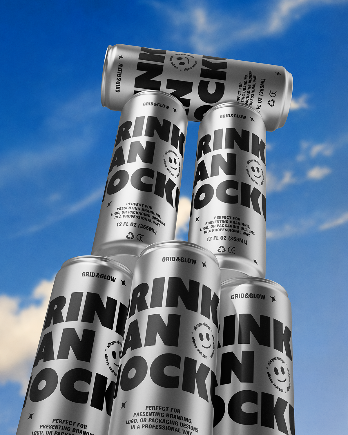 Drink Can Mockup – Tower Scene (12 oz / 355 ml) Metallic