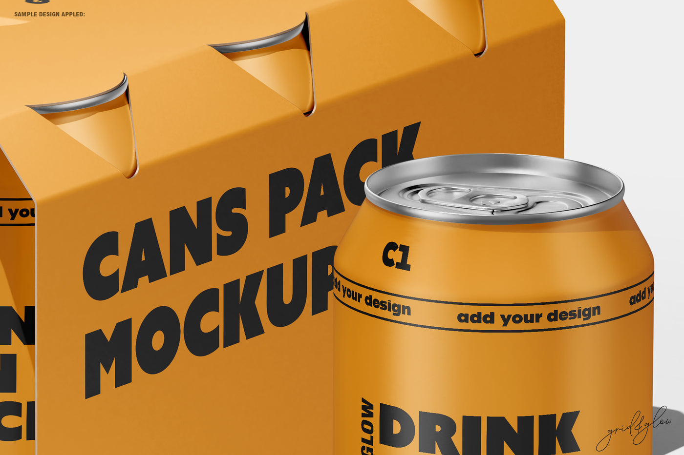 6 Pack Cans Mockup – Front View with 12oz Can Standing