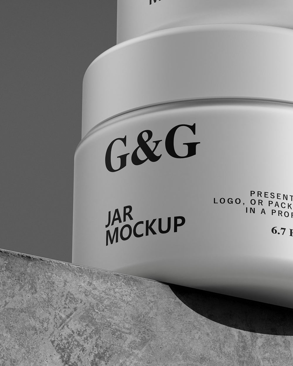 Jar mockup with 'G&G' branding on a gray background