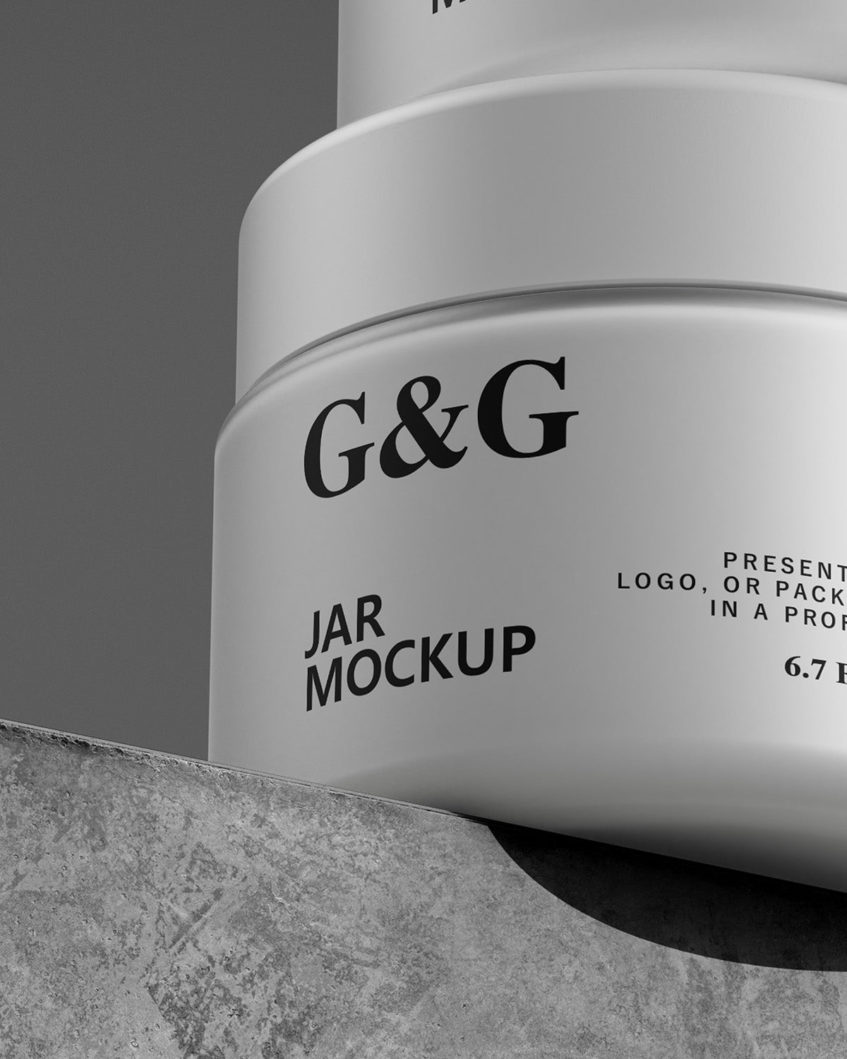 Jar mockup with 'G&G' branding on a gray background