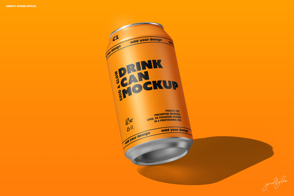 Floating 12oz Orange Drink Can Mockup – Isolated Can Scene for Branding or Label Design Presentation
