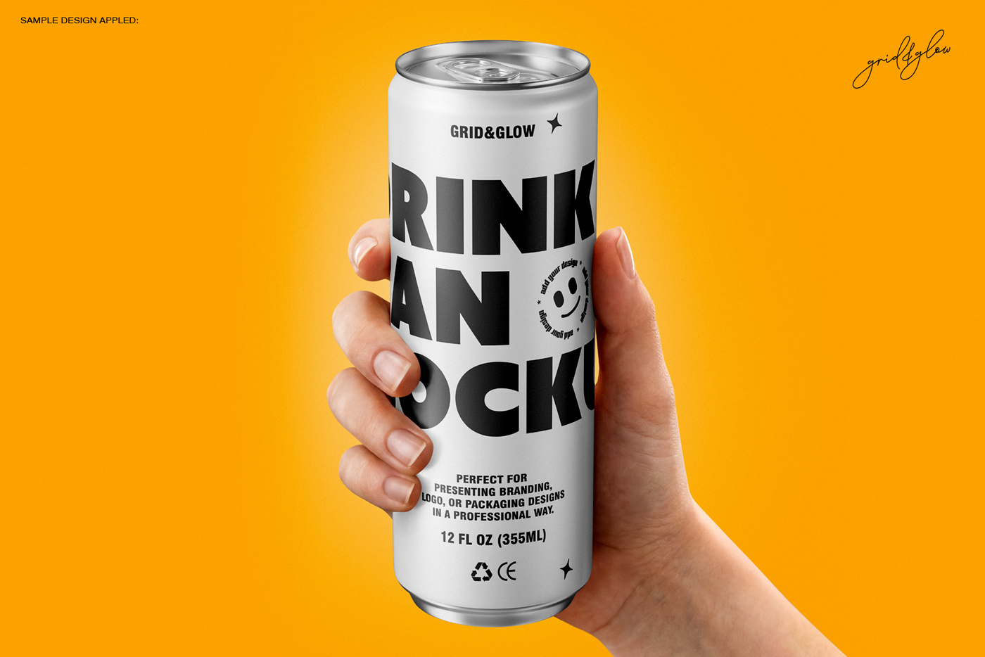 Drink can mockup set 12oz 355ml with multiple cans in silver on orange background