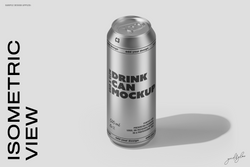 Drink Can Mockup – Isometric View of Silver Can on Light Background