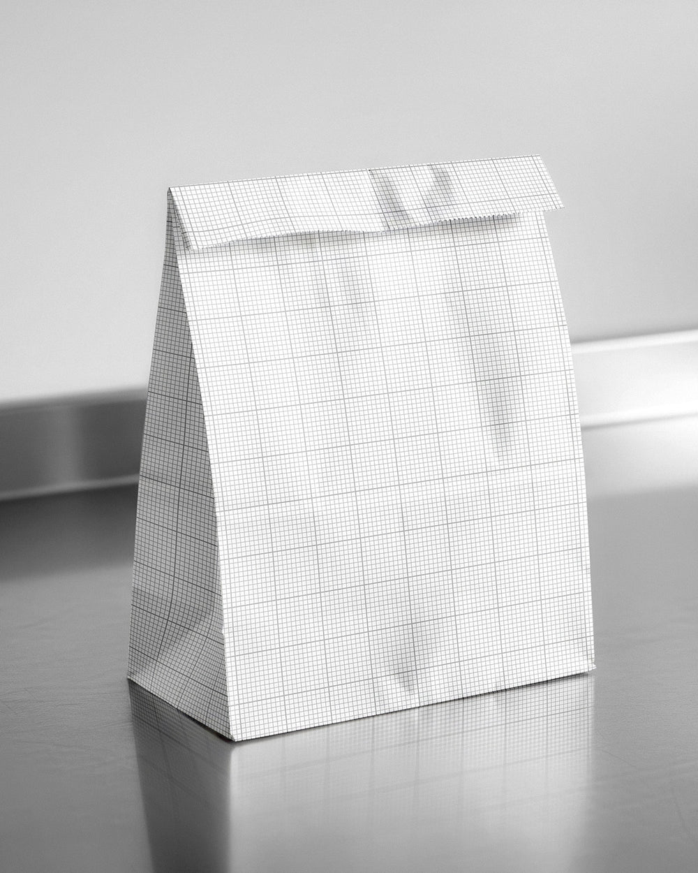 Paper bag mockup in purple with grid