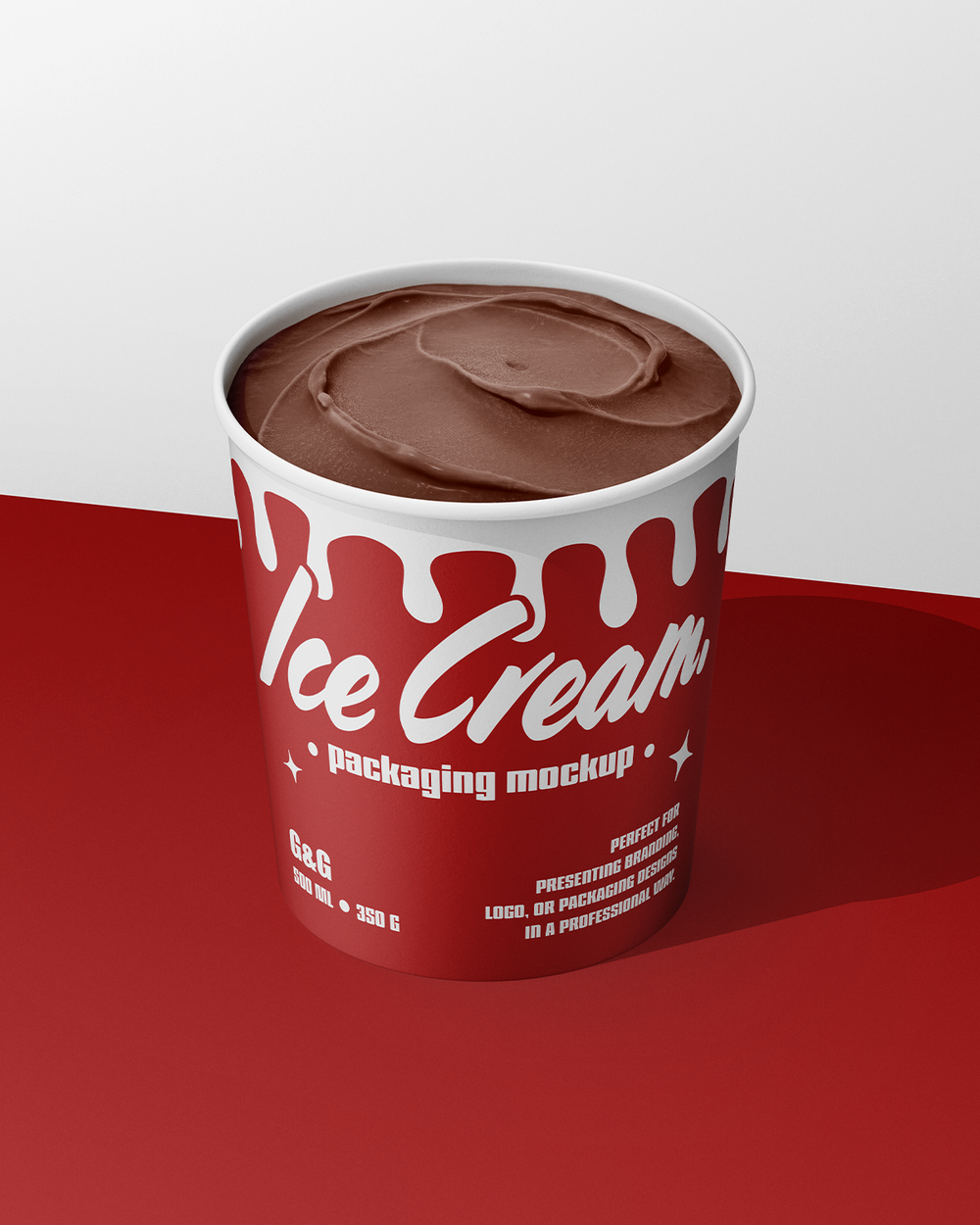 Ice Cream Cup Mockup – Red High Angle View