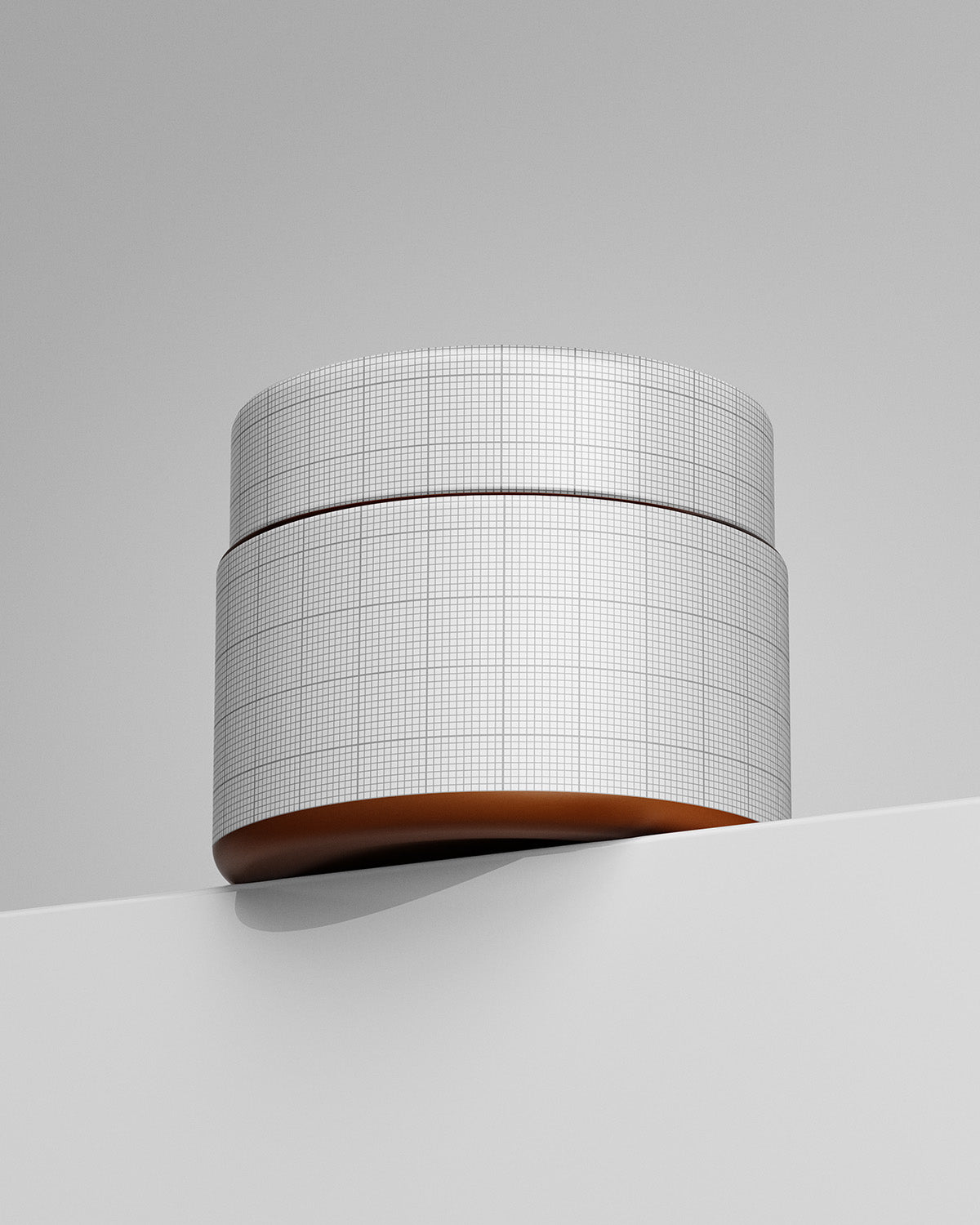 Round wall sconce with grid pattern on a gray background Mockup