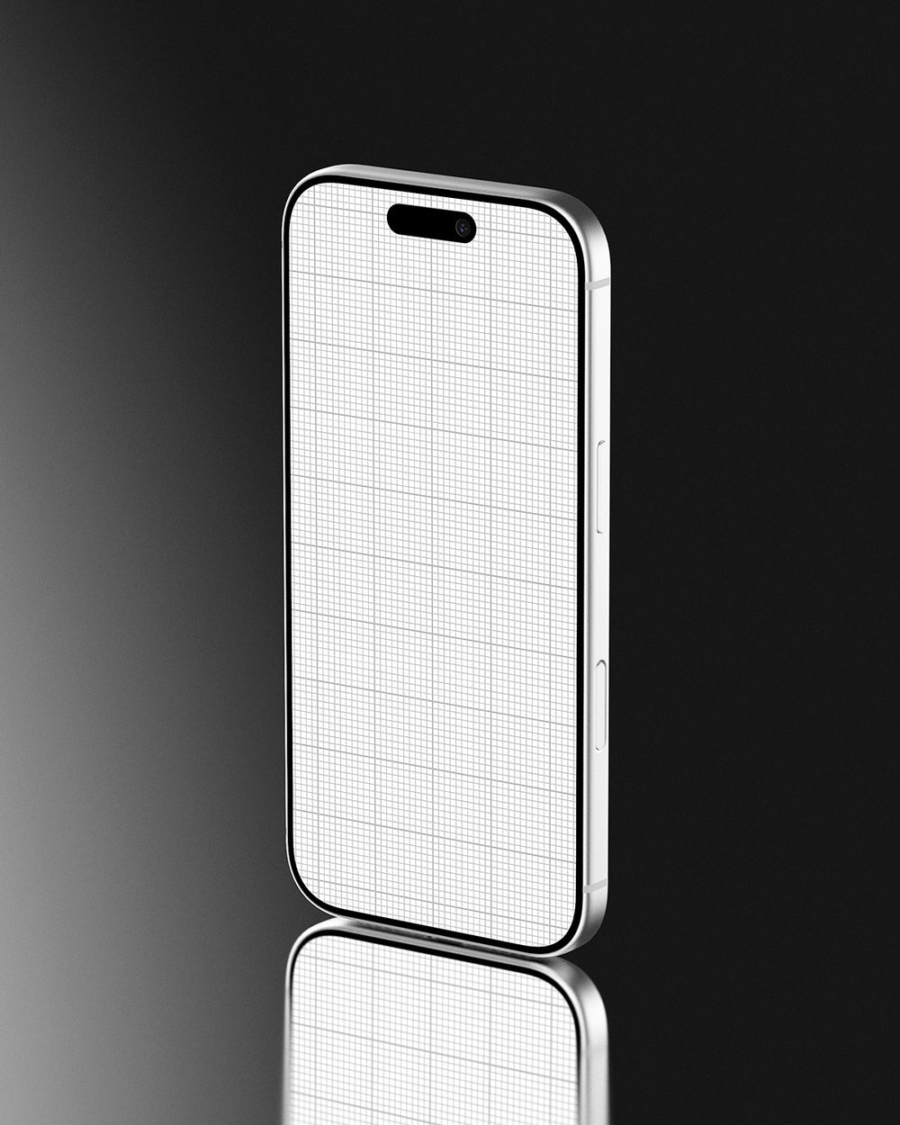 iPhone 17 Pro mockup on reflective surface with orange gradient background Grid Scene