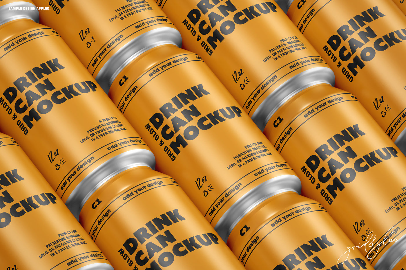 Close-Up of 12oz Drink Can Mockup – Green and Silver Beverage Cans for Logo and Label Design Presentation