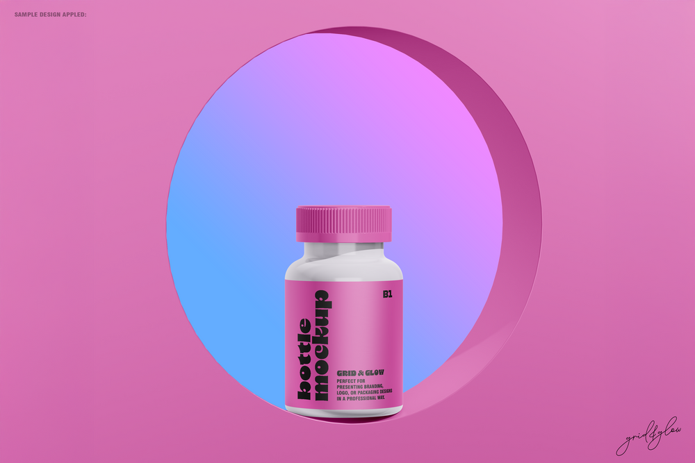 Pills Bottle Mockup – Full Scene with Circular Frame in Background