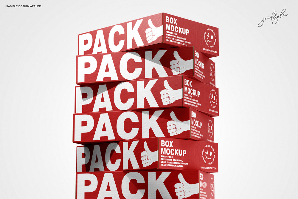 Stack of red boxes with white text and graphics on a white background