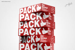 Stack of red boxes with white text and graphics on a white background