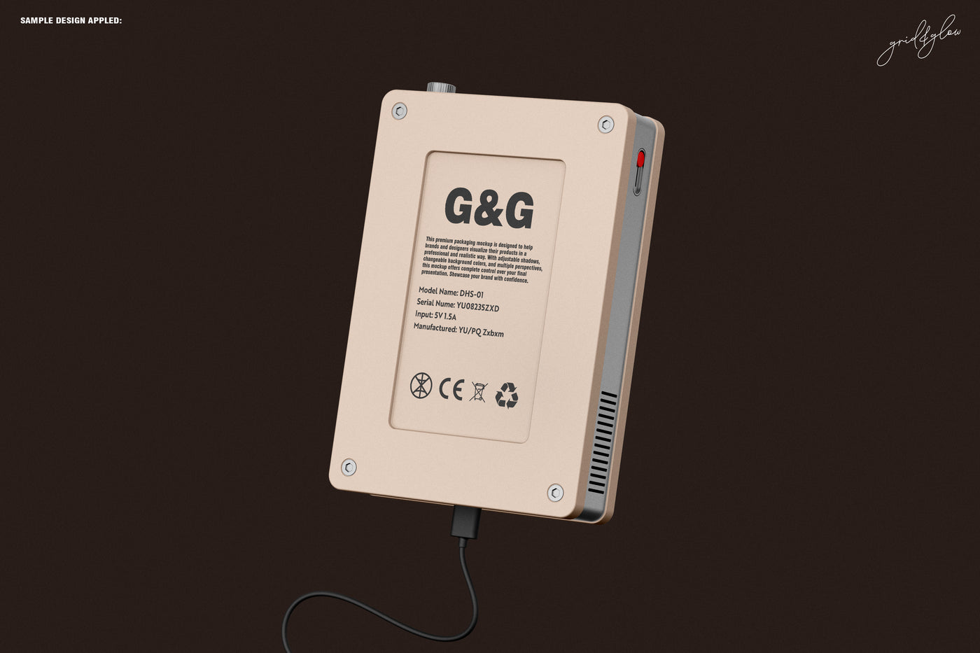 Back view of game console featuring G&G branding and technical specifications.