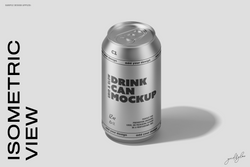 Drink Can Mockup – Isometric Silver 12oz Can on Light Grey Background