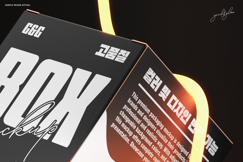 Close-up zoomed view of the side panel with mockup product description text