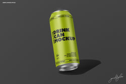Same tilted 16oz can mockup as previous, shown in vibrant green with customizable label design.