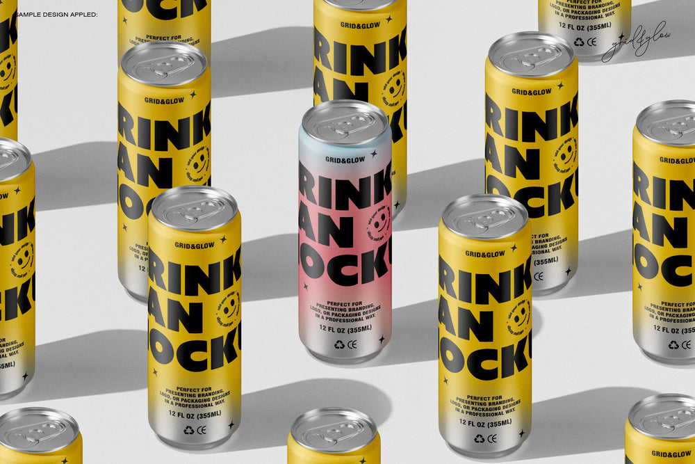 Drink Sleek Can - 12oz / 355ml on a reflective surface with a gray background