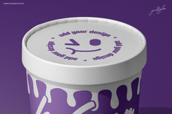 Close-Up of Ice Cream Cup Lid – Editable Smart Object for Branding or Logo Placement – Circular Label Zone with Drip Cup Design