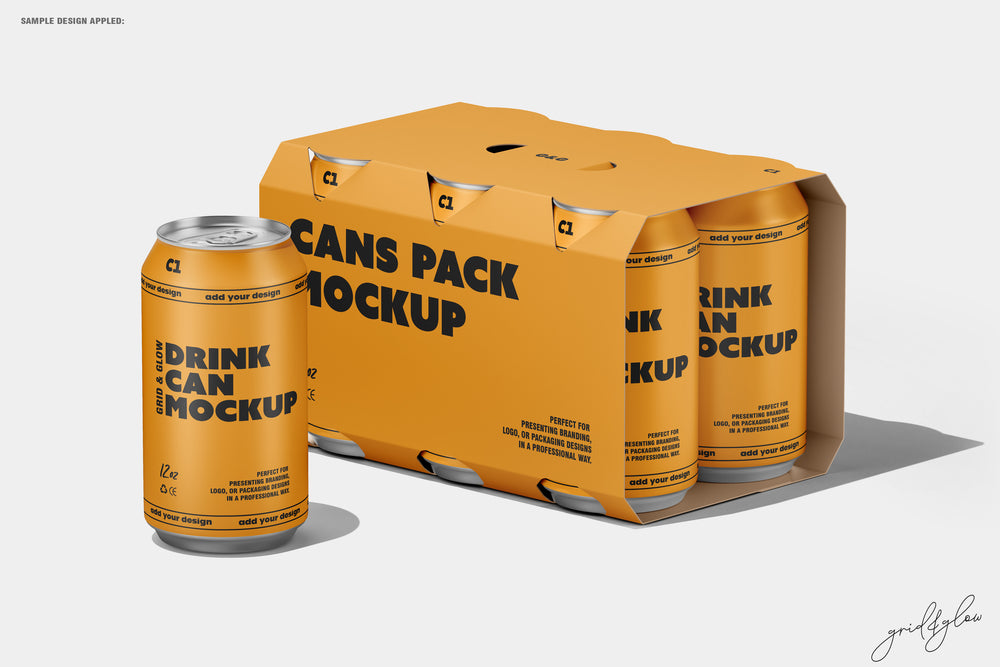 6 Pack Cans Mockup – Back Side with Visible Cans