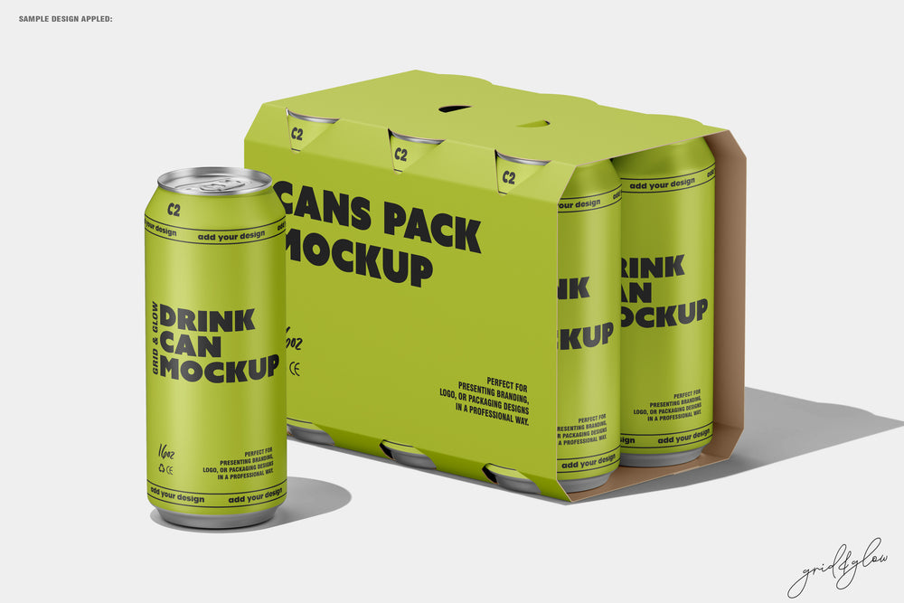 6 Pack Cans Mockup – Back Angle with Can in Front