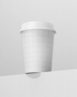 Coffee cup mockup front view showing editable design grid scene