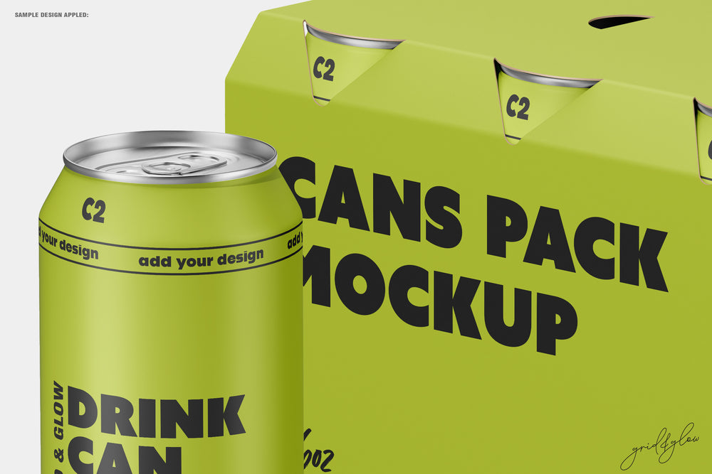 6 Pack Cans Mockup – Back Angle with Can in Front