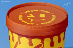 Close-up of the 12oz ice cream cup lid featuring editable top design with circular label placement