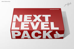 Red box with 'Next Level Pack' text on a white background