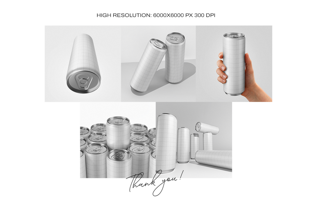 Drink can mockup set grid scene