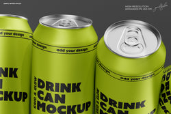 Close-up view of 16oz drink can mockups highlighting top rim, tab, and fine print details.