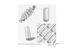 Technical wireframe preview of 16oz can mockups, showcasing included angles and layout variations in the set.