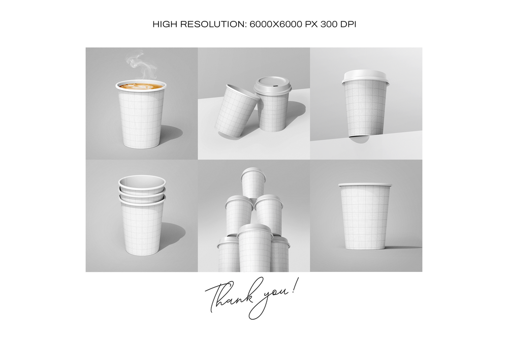 Coffee cup mockup grid scene