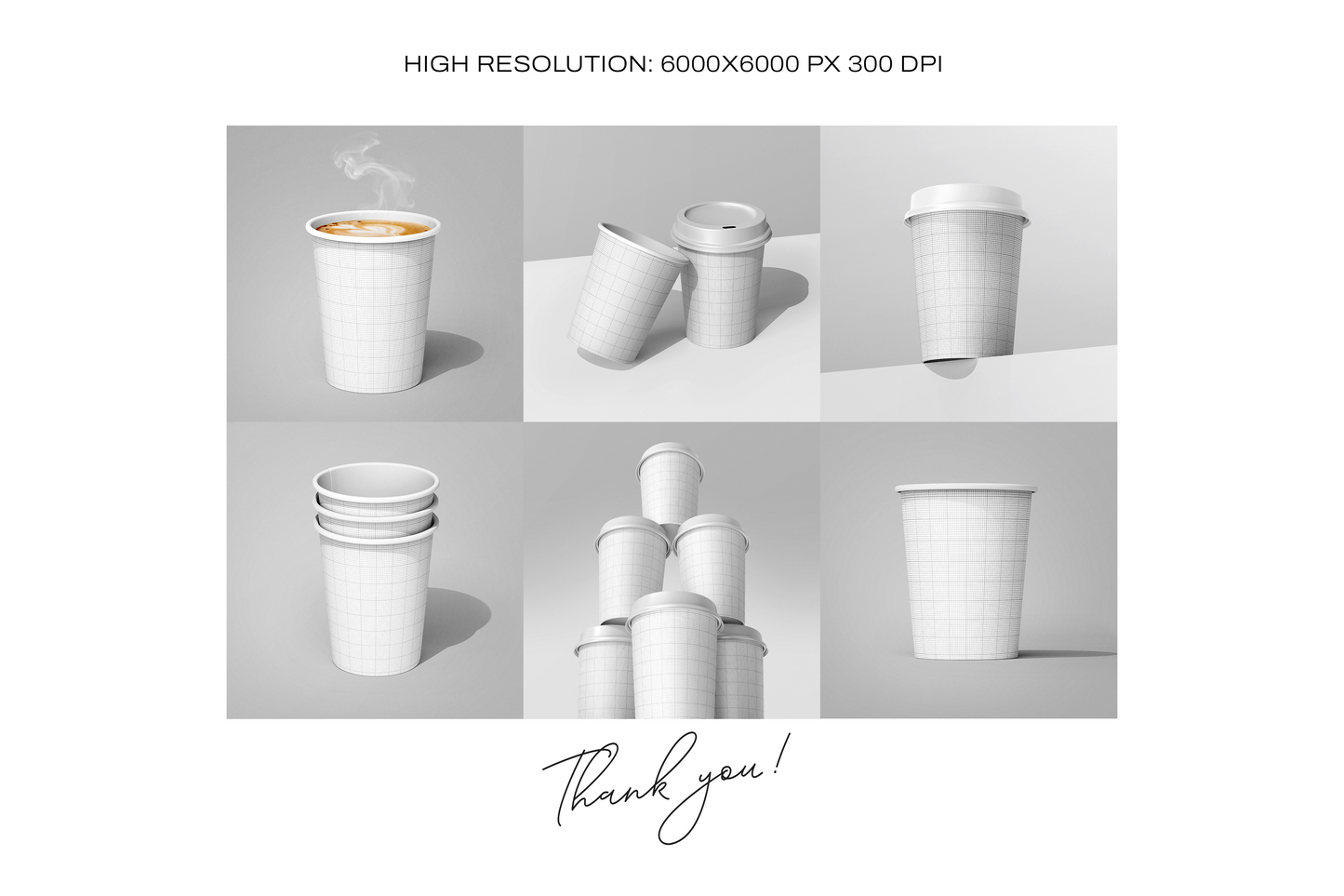 Coffee cup mockup grid scene