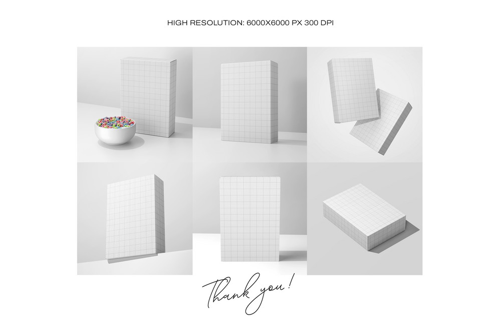 Cereal box mockup grid scene